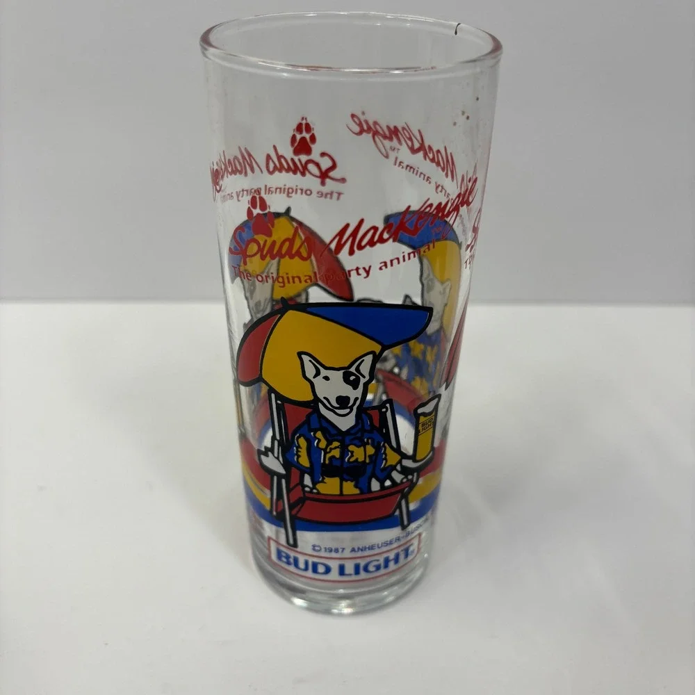 Vintage 1987 Bud Light Spuds Mackenzie Party Animal Beer Drink Glass 6